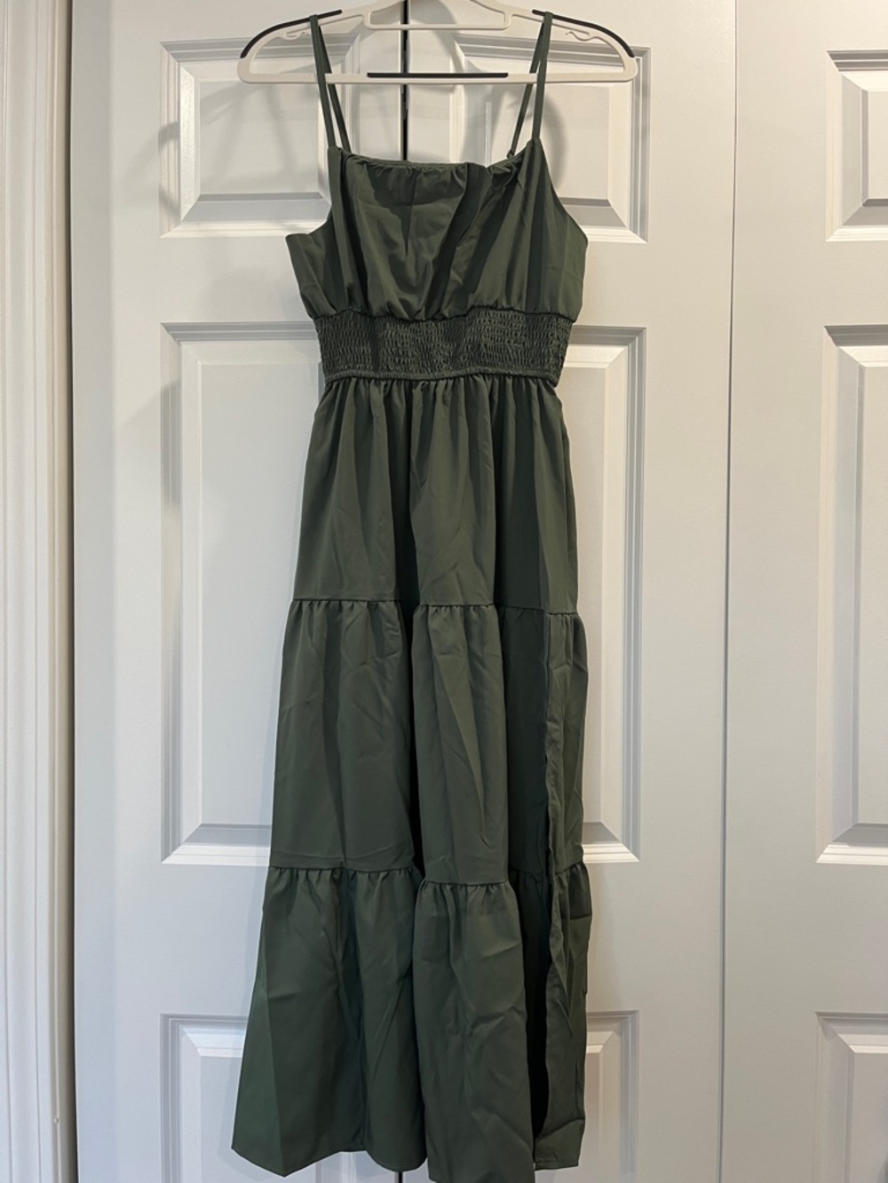 🌟HOST PICK🌟. Women’s Olive Green Tiered Maxi Dress w/ side slit - Picture 2 of 6